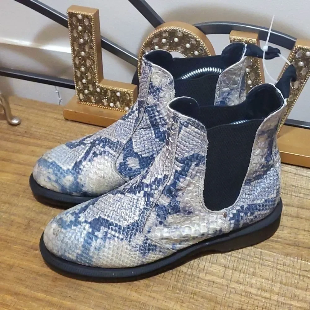 Dr. Martens Flora Leather Snake Print Chelsea Boot Pull On Ankle 6 Euro Boho